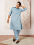 Men's Powder Blue Fine Satin Pathani Kurta Set